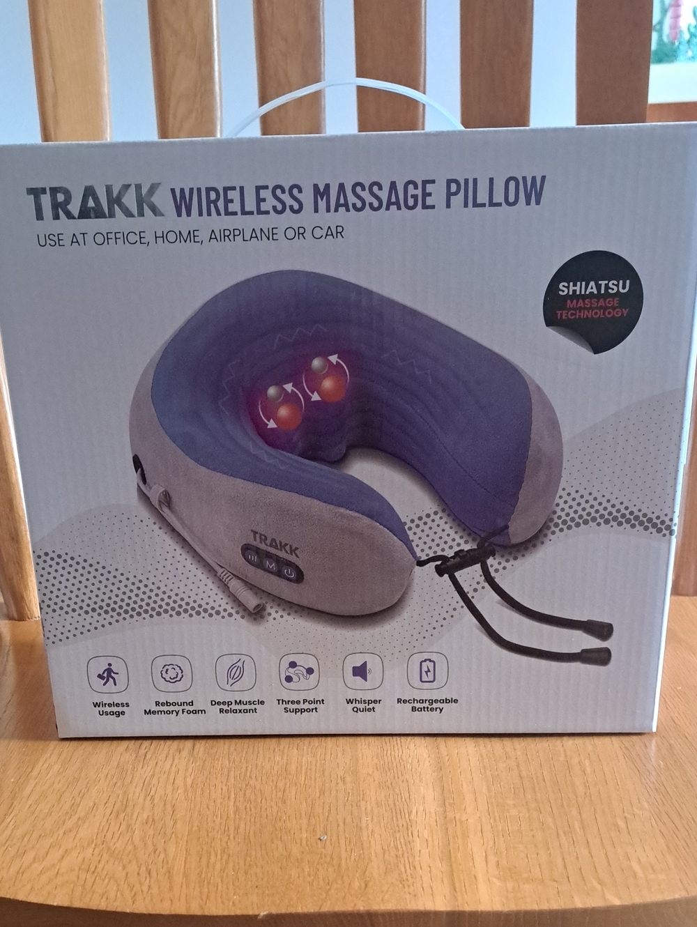 Purple Wireless Shiatsu Massage Pillow - Rechargeable Neck Support